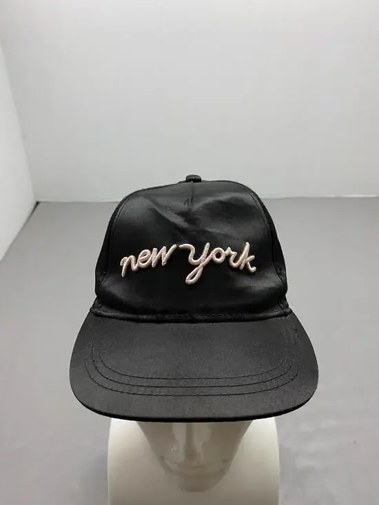 New York Hat Cap Strap Back Youth Girls Black H&M Baseball Cap Satin Adjustable