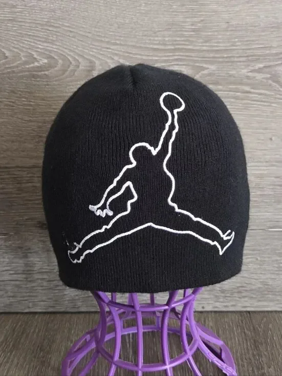 Jordan Jumpman Knit Beanie Hat Black Youth Solid Embroidered