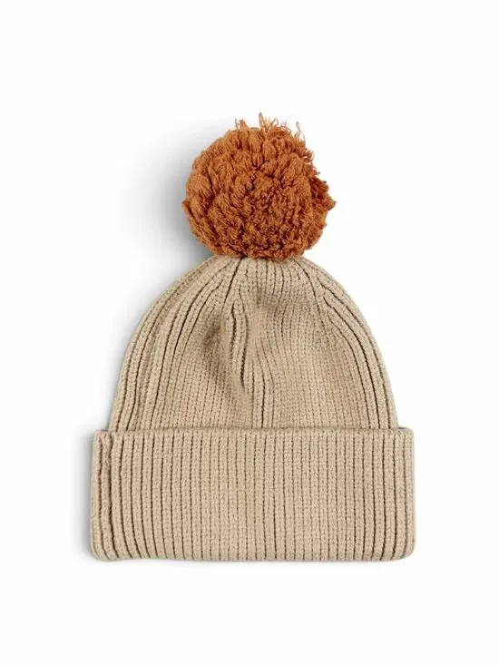 H&M Kids Ribbed Pom Pom Beanie Hat Pink Beige Rust Brown 7-12 Years