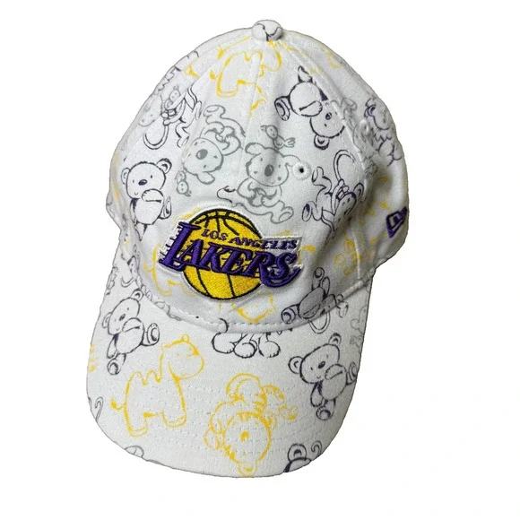 New Era 9TWENTY LA Lakers Child Size Adjustable Hat All Over Animal Print White