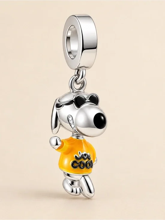Sterling Silver Dog Charm Pendant with Yellow Shirt