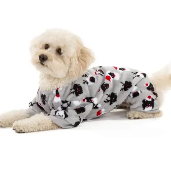 Cozy Grey Doggy Pajamas with Fun Holiday Print
