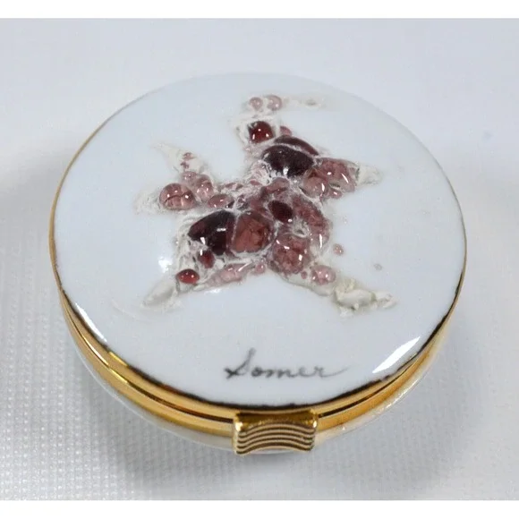 Vintage Ceramic Trinket Dish / Jar‎ with Flip Lid White with Gold Accent Trim