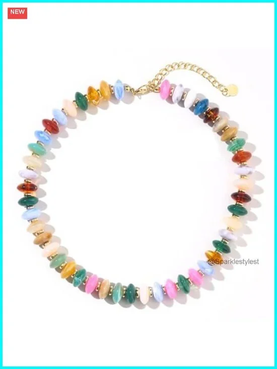 Boho Resin Beaded Choker Necklace Chunky Statement Summer Jewelry