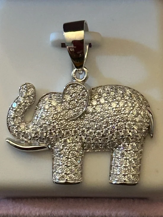 1.00CTW Moissanite Pave’ Elephant Pendant Necklace Charm 925 Sterling Silver