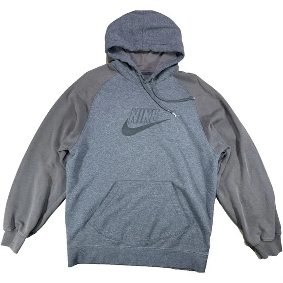 Vintage 00s Y2K Nike Spellout Center Swoosh Gray Brown Hooded Sweatshirt Large