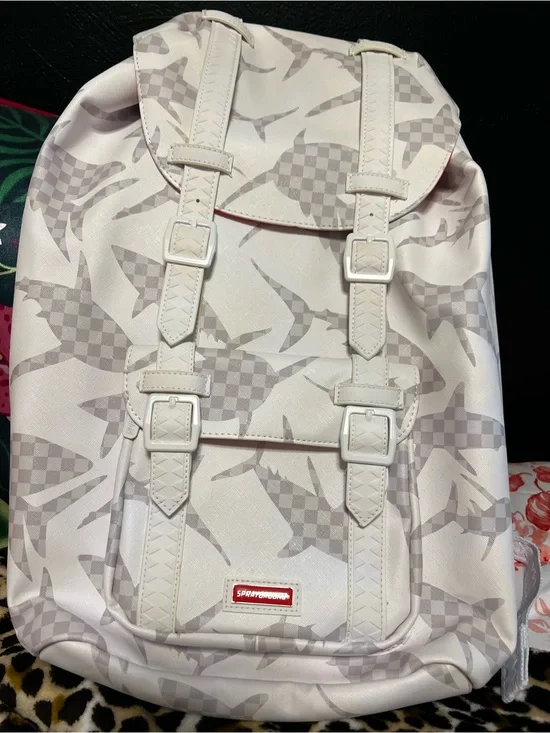 Sprayground White & Light Gray Camouflage Shark-Print Backpack