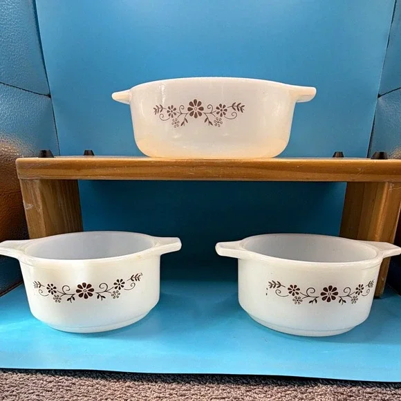 Dynaware Pyr-O-Rey Vintage 3pc Floral Round Casserole Dishes #1-#21-#14