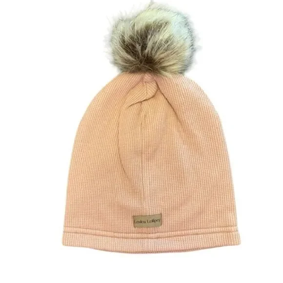 NWOT Loulou Lollipop Faux Fur Pom Pom Hat Blush Pink Waffle Knit Size 6-12 Month