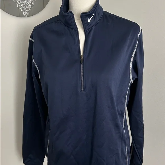 Nike Golf Therma-Fit Pullover 1/4 Zip Long Sleeve Blue White Stitching Accents