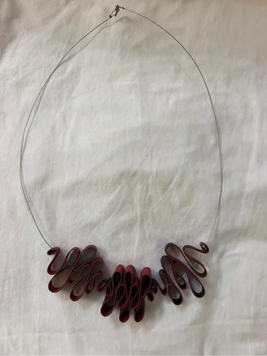 Handcrafted Red Ribbon Wave Necklace - Women Jewelry