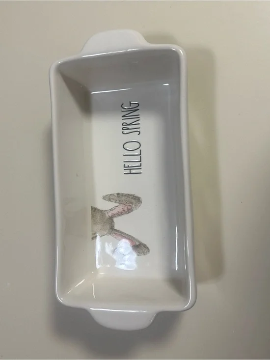 Rae Dunn White Ceramic Spring Dish with Bunny Accent