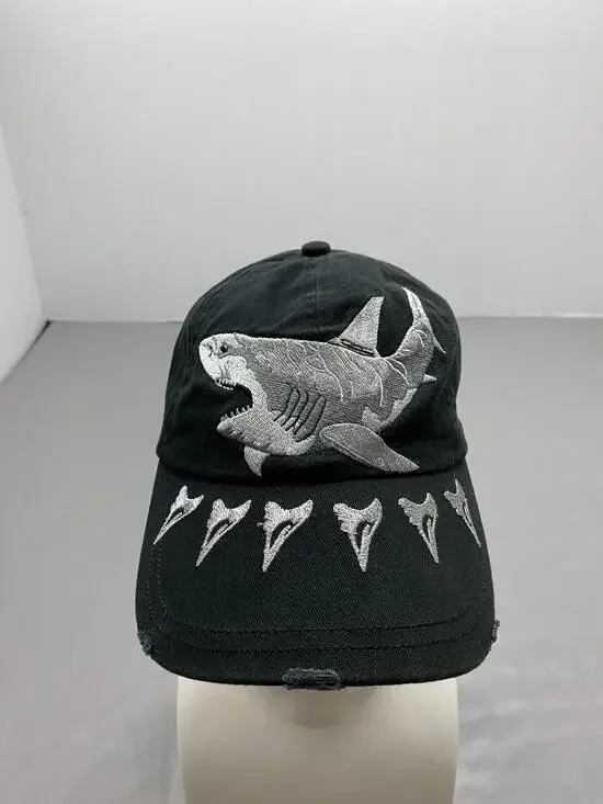 Hat Cap Strap Back One Size Black Kid Tees Fish Shark Embroidered Baseball