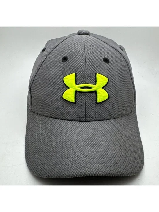 Under Armour Baseball Hat Cap Boys Youth S/P 1-3 Gray Neon Yellow Logo Flexfit