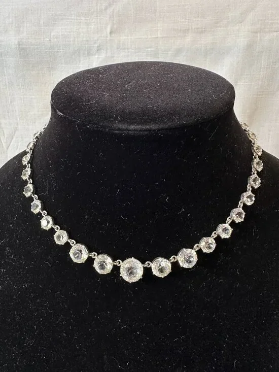Vintage Art Deco Clear Paste Riviere Necklace