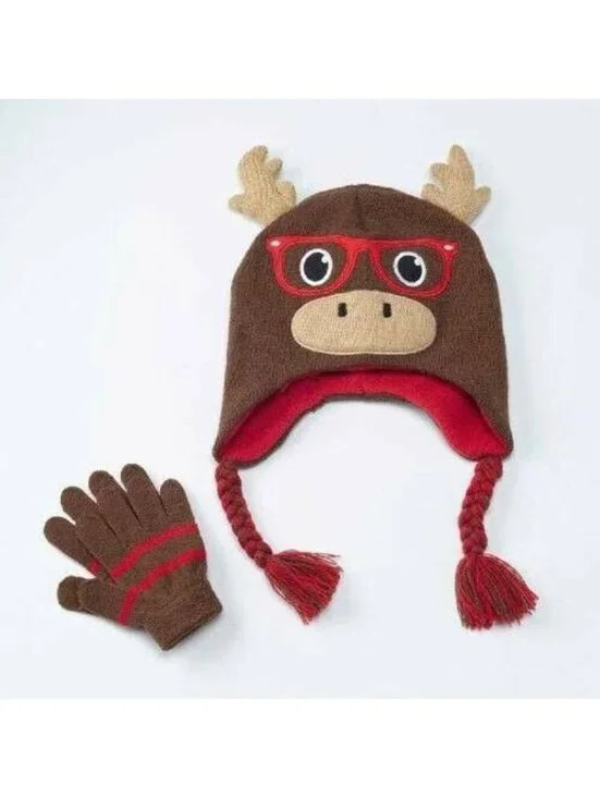 Moose Trapper Hat & Gloves Set OS Kids Brown Sunglasses Winter