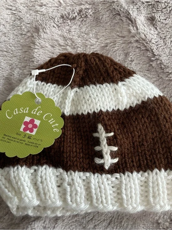 Brown & White Knit Baby Beanie