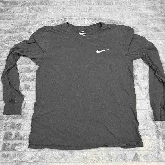 Nike Mens Long Sleeve T-Shirt Athletic Cut Swoosh Logo Black Gray Medium 13564