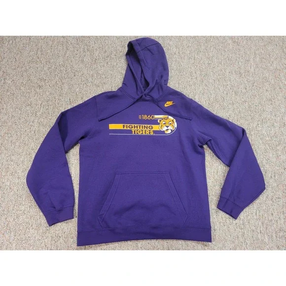 Nike LSU Fighting Tigers Hoodie Men Large Purple Pullover Sweatshirt NCAA Sports