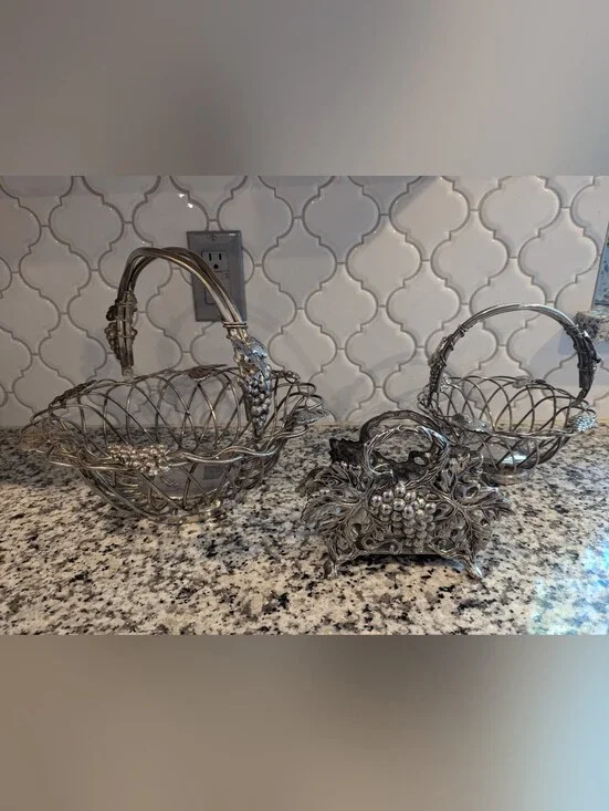 Vintage Godinger Silver plated grape baskets and napkin holder