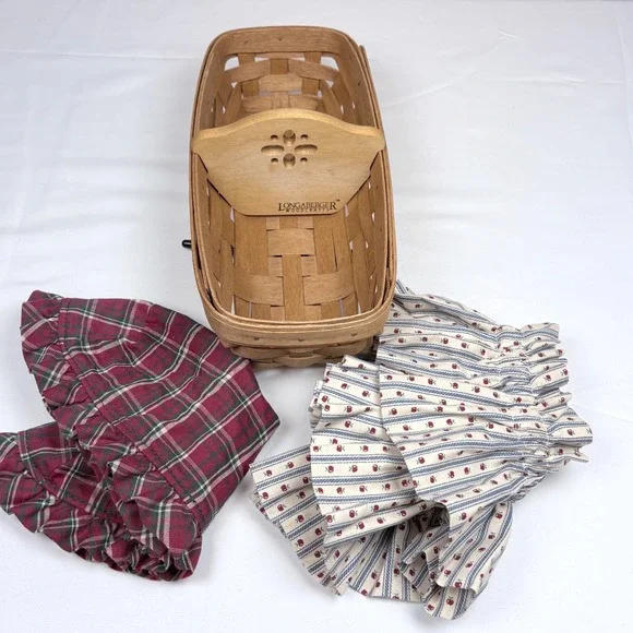 Vtg Longaberger Handwoven Cracker Basket 1991 Signed 2 Fabric Liners Dresden
