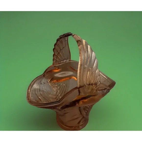 VTG Indiana‎ Glass Amber Tiara Bird Of Paradise Pressed Glass Wedding Basket MCM