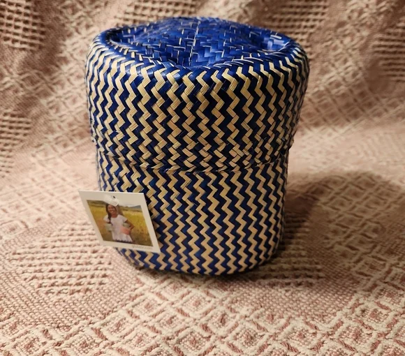 Globein Basket Blue Beige Handwoven