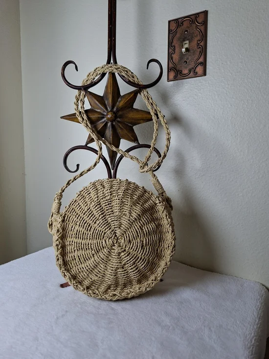 Handwoven Round Straw Shoulder Bag in Natural - Brand Unspecified