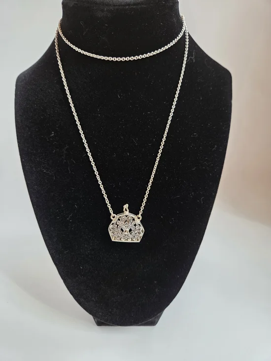Silver-toned Filigree Purse Locket Pendant Necklace - Elegant Women's Jewelry