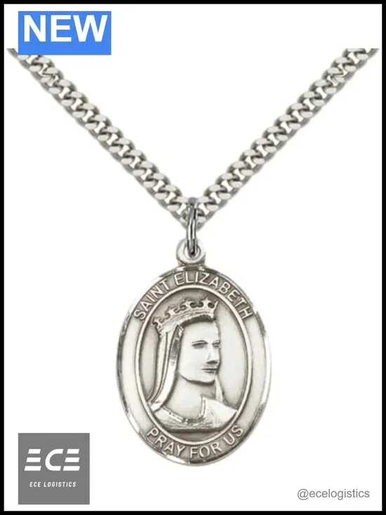 Sterling Silver Saint Elizabeth of Hungary Medal Pendant Necklace