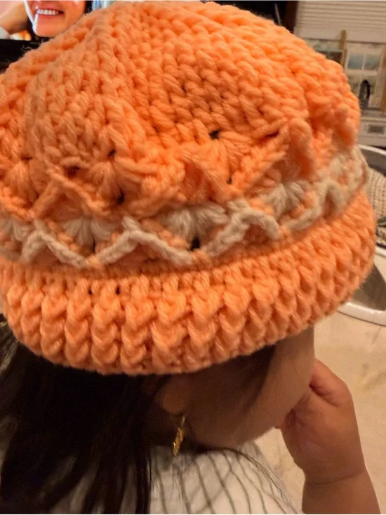 Cozy Peach Knit Beanie for Kids with Cream Accent