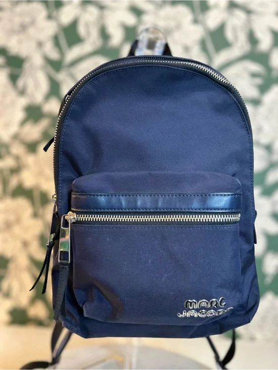 Marc Jacobs Navy Blue Nylon Backpack with Silver Hardware