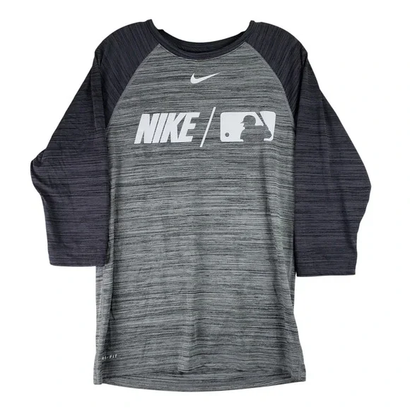 Nike MLB Dri-FIT 3/4 Sleeve Shirt Mens‎ Small Grey Heathered Baseball Training