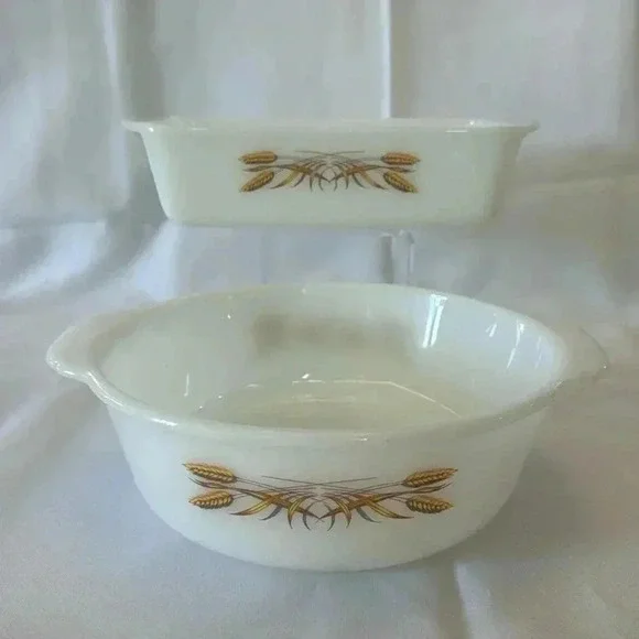 Vintage Fire-King Anchor Hocking Wheat 1 Qt and 2 Qt Bakeware Casserole Dishes