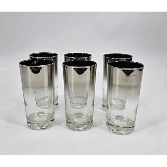 Vintage Silver Fade Highball Glasses Set of 6 Mid Century Dorothy Thorpe Style