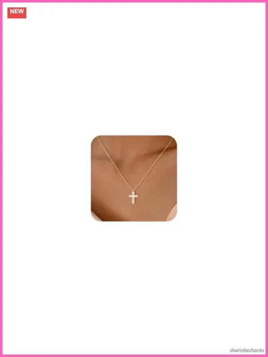 14K Gold Plated Pearl Cubic Zirconia Cross Pendant Necklace