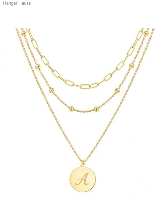 18K Gold Plated Layered Necklace Set 3Pc Stackable Heart Pendant