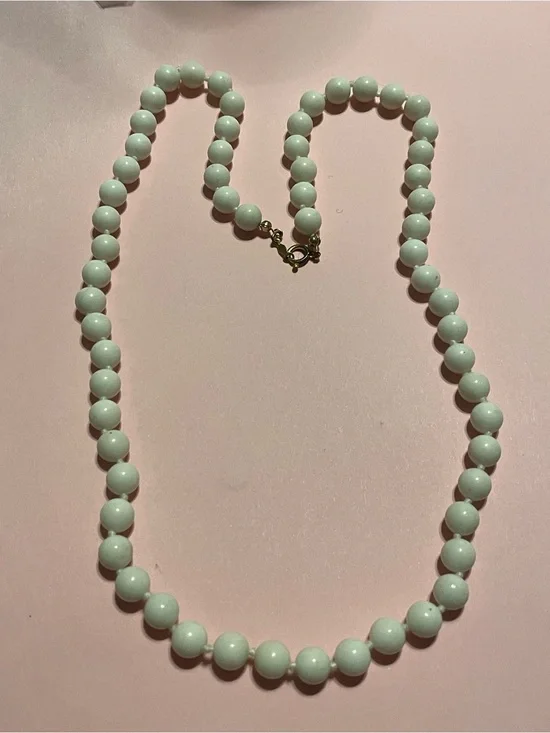 14K GF Knotted Milk Glass Bead Necklace #9181