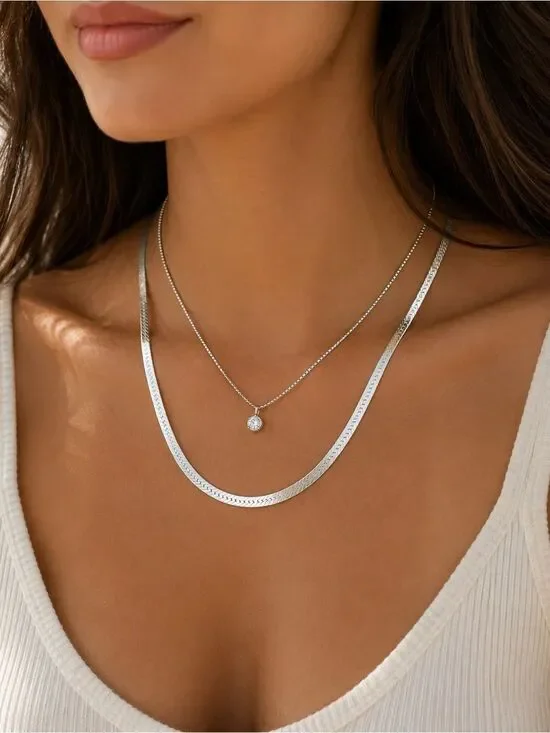 Italy 925 Sterling Silver Herringbone Necklace 20