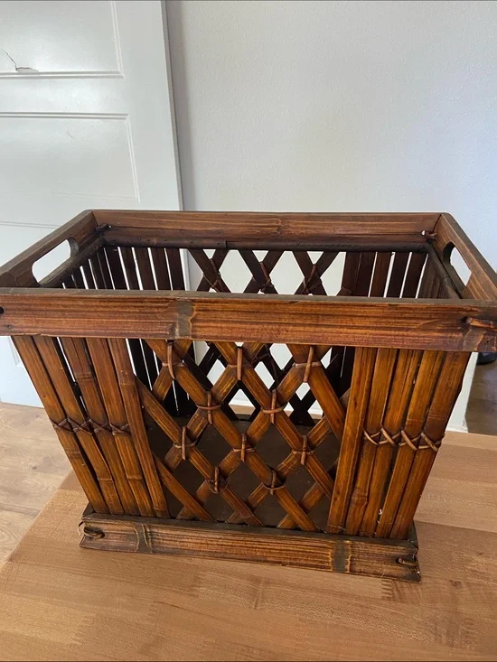 Bamboo Rattan Magazine Rack Lattice Storage Basket Boho Decor