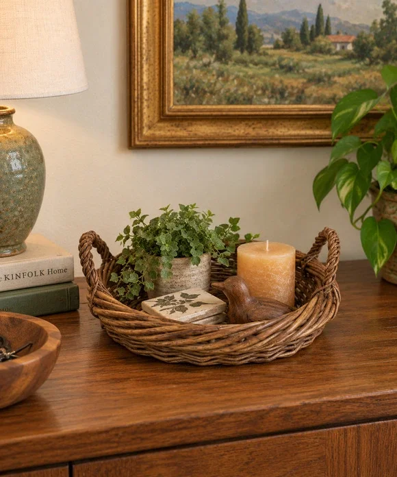 Vintage 2 Handle Wicker Basket Brown 10.5