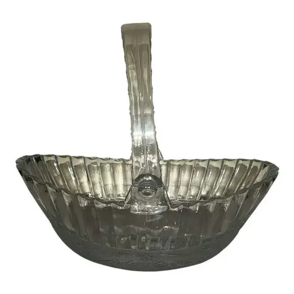 Crystal Clear Industries Pressed Clear Glass Oval Decorative Basket w/ Handle
