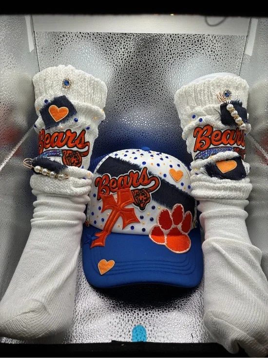 Adult White & Blue 'Morgan State Bears' Embellished Cap and Sock Set