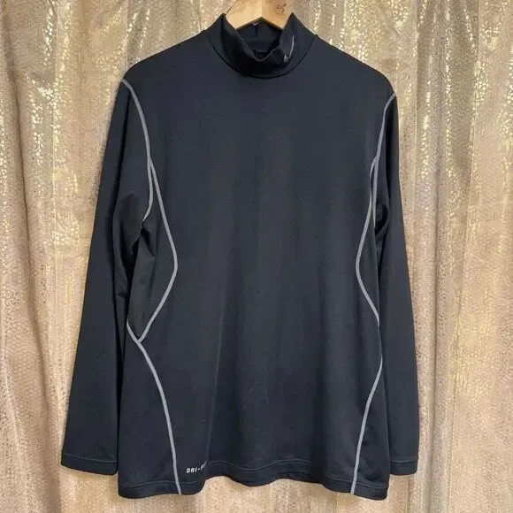Nike Golf Black Dri Fit Mock Neck Long Sleeve Performance Shirt Large