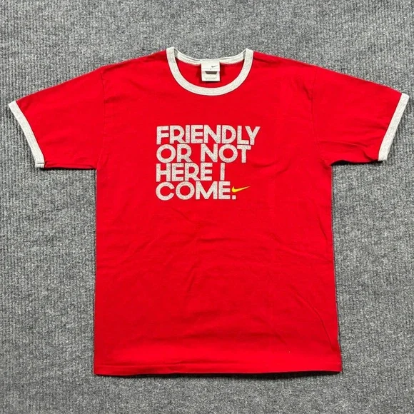 Nike Soccer Mens Graphic‎ Ringer T-Shirt Large Red 