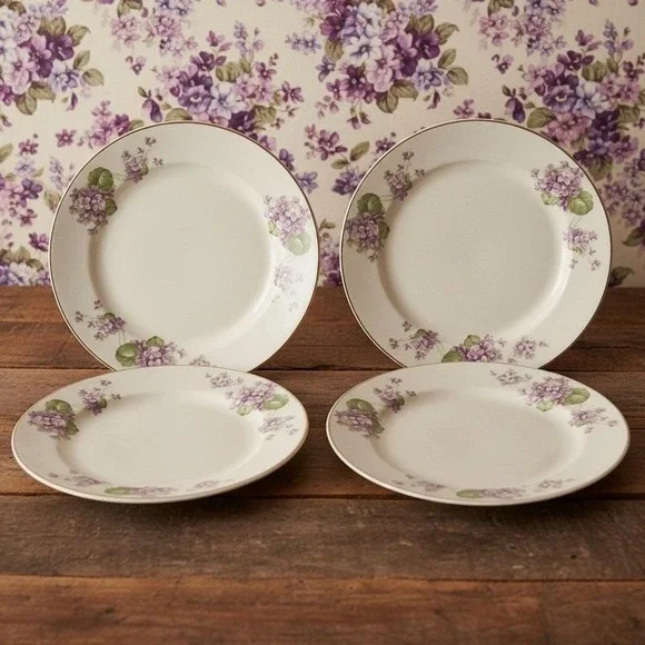 Canonsburg Violet Dessert Plates,‎ Set of 4, Purple Flowers, Vintage USA Pottery