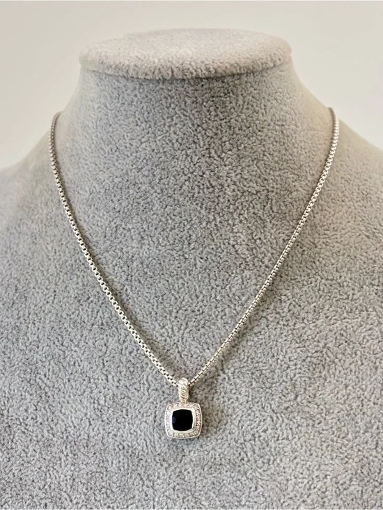 David Yurman Petite Albion Pendant Necklace with Black Onyx & Diamonds 16-17