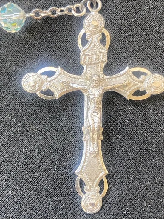 Vintage Crystal And Sterling Rosary Approx 25” Long