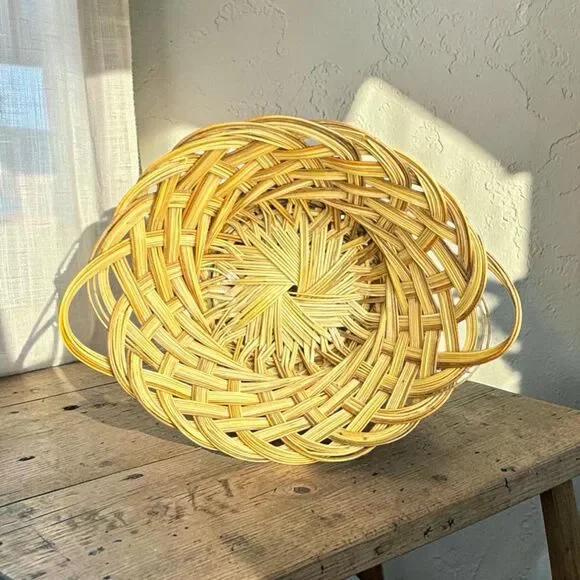 Round Woven Wicker Boho Vintage Decorative Basket Natural Color