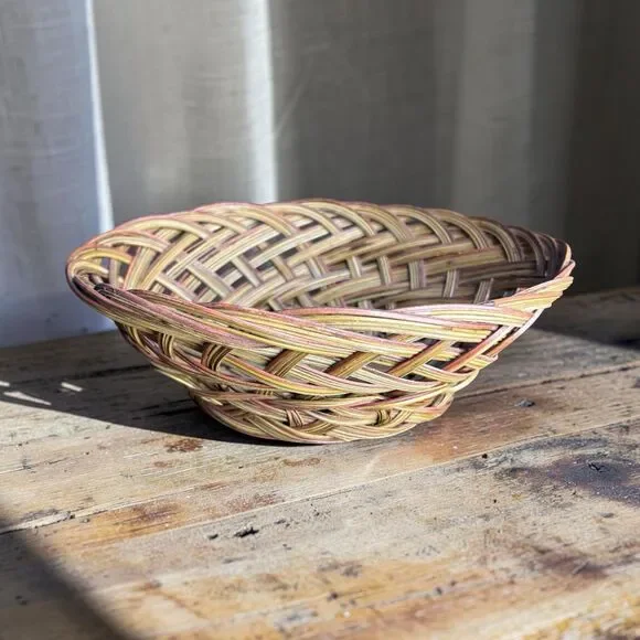 Oval Handwoven Wicker Basket Brown Woven Pattern 1 PC Rustic Farmhouse Decor